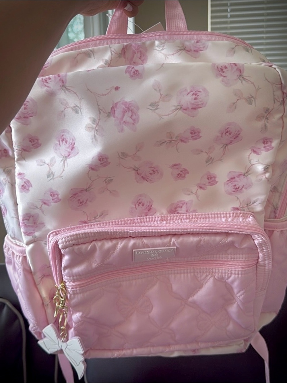 Loveshackfancy x Yoobi Pink Floral Quilted Backpack